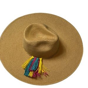 Anna & Ava Wide & Floppy Brim Straw SunHat w/MultiColor Tassels